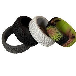 Tire Tread Silicone Wedding Band Rings 4 Pack Mens Flexible Comfort‎ Fit Sz 13